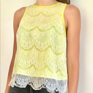 Pins And Needles Neon Yellow Tank Lace Overlay